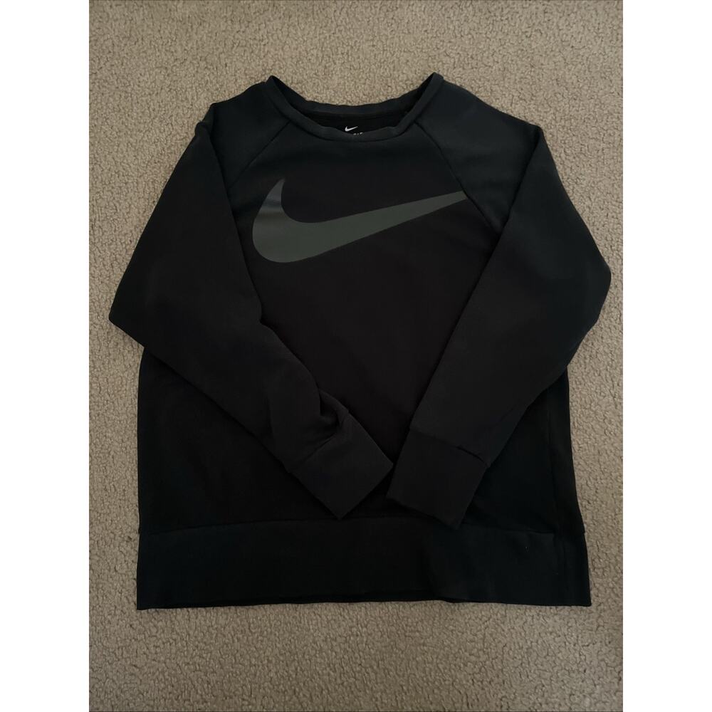 Nike Women’s Black Crop Pullover Sweater Big Swoosh Check Size Medium
